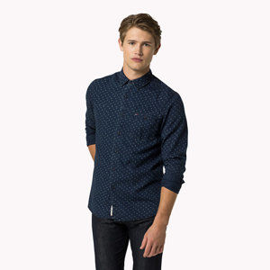 Tommy Hilfiger pánská tmavě modrá košile se vzorem - XL (413)